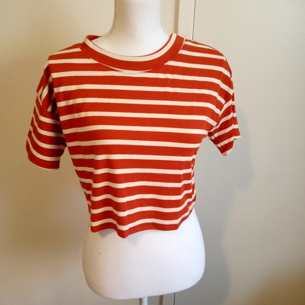 Cherish Crop Top Striped Orange Rust Small